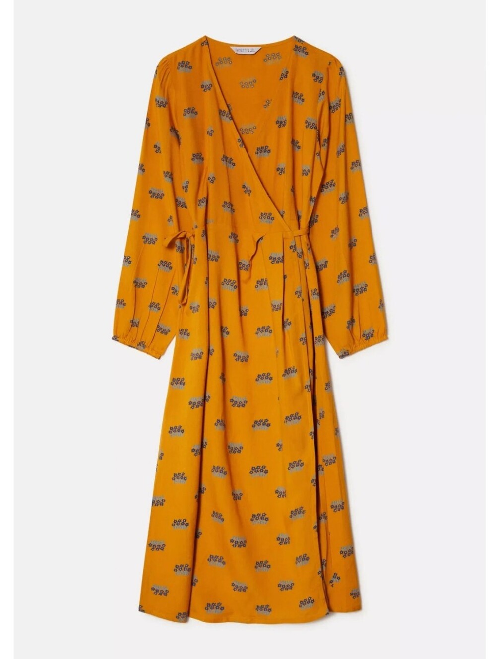 Compania Fantastica Aster Print Wrap Dress Midi Mustard Floral Modcloth NWOT M - Picture 3 of 12